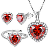 Women Heart Jewelry Sets Birthstone Necklace Earrings Ring 925 Sterling Silver Girls Birthday Mothers Day Gift Atsx0001